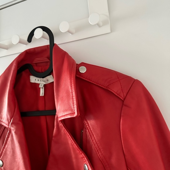 Red Lamb Leather Biker Jacket from Sandro - Brand New - Picture 5 of 10
